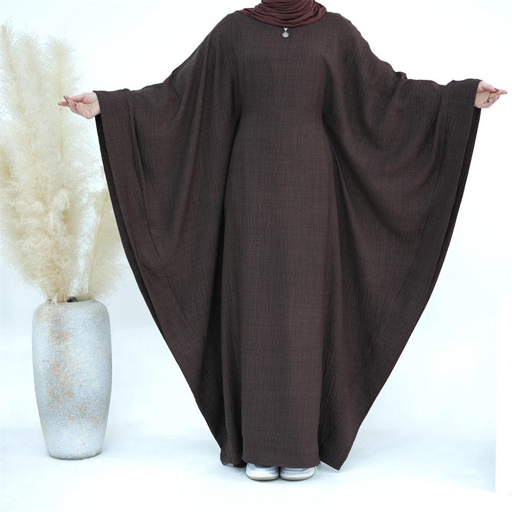 Ramadan Eid Dubai Linen Modest Batwing Abaya Muslim Kaftan Dress Kebaya Abayas For Women Caftan Robe Femme Musulmane Vestidos