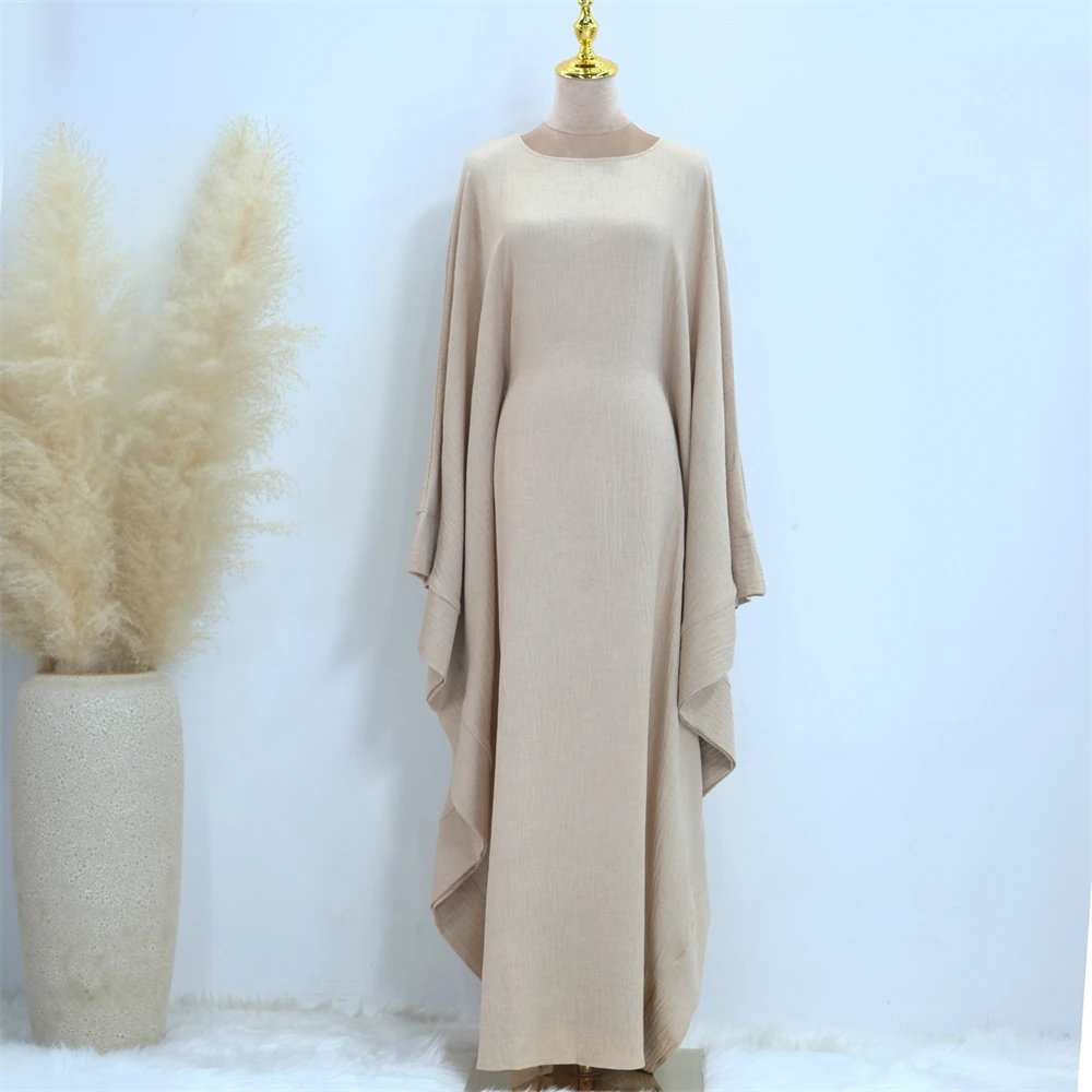 Ramadan Eid Dubai Linen Modest Batwing Abaya Muslim Kaftan Dress Kebaya Abayas For Women Caftan Robe Femme Musulmane Vestidos