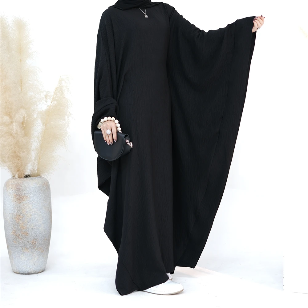 Ramadan Eid Dubai Linen Modest Batwing Abaya Muslim Kaftan Dress Kebaya Abayas For Women Caftan Robe Femme Musulmane Vestidos