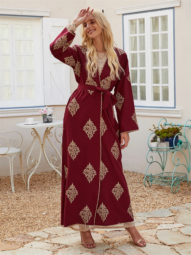 Ramadan Red Open Kimono Abaya Damen Dubai Kebaya Muslim Kaftan Islam African Dresses For Prayer Clothes Women Caftan Robe Femme