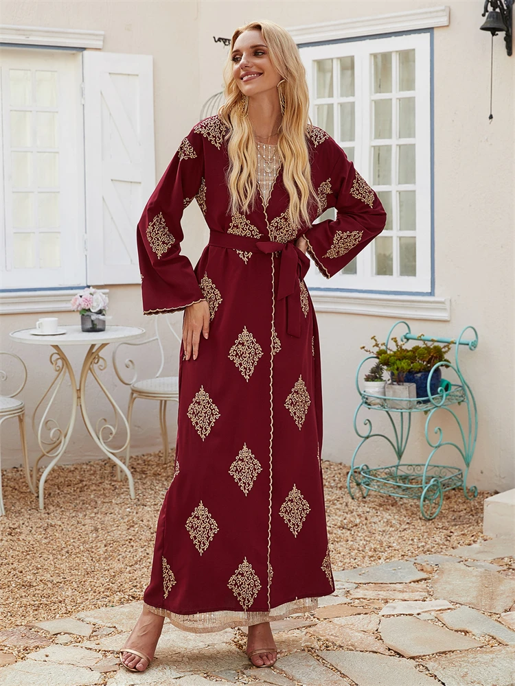 Ramadan Red Open Kimono Abaya Damen Dubai Kebaya Muslim Kaftan Islam African Dresses For Prayer Clothes Women Caftan Robe Femme