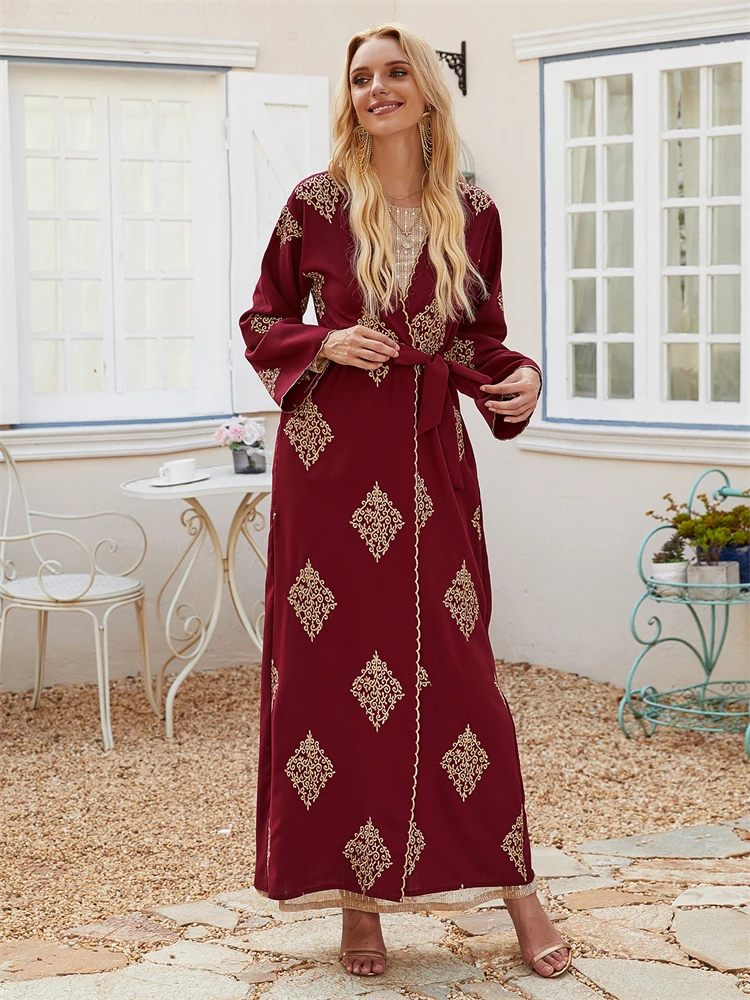 Ramadan Red Open Kimono Abaya Damen Dubai Kebaya Muslim Kaftan Islam African Dresses For Prayer Clothes Women Caftan Robe Femme