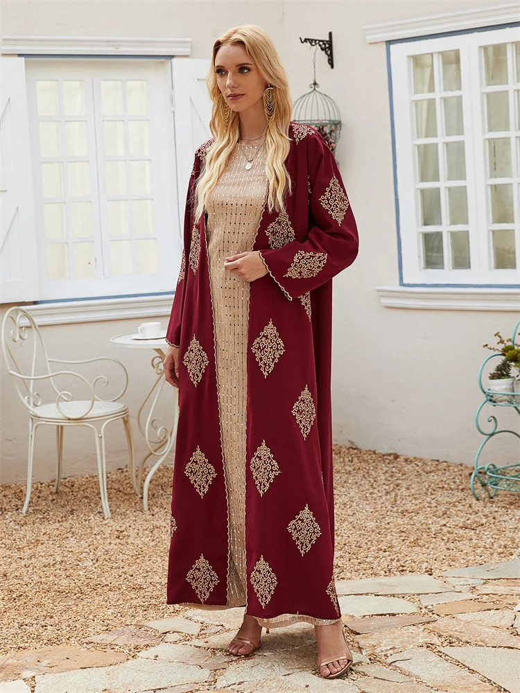 Ramadan Red Open Kimono Abaya Damen Dubai Kebaya Muslim Kaftan Islam African Dresses For Prayer Clothes Women Caftan Robe Femme