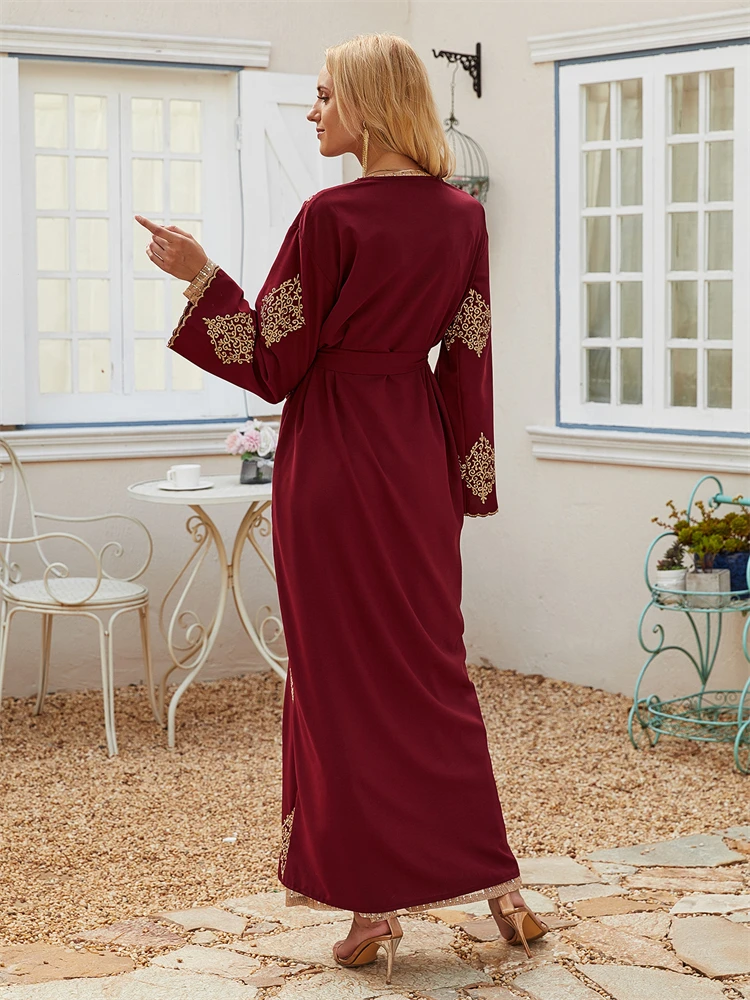 Ramadan Red Open Kimono Abaya Damen Dubai Kebaya Muslim Kaftan Islam African Dresses For Prayer Clothes Women Caftan Robe Femme