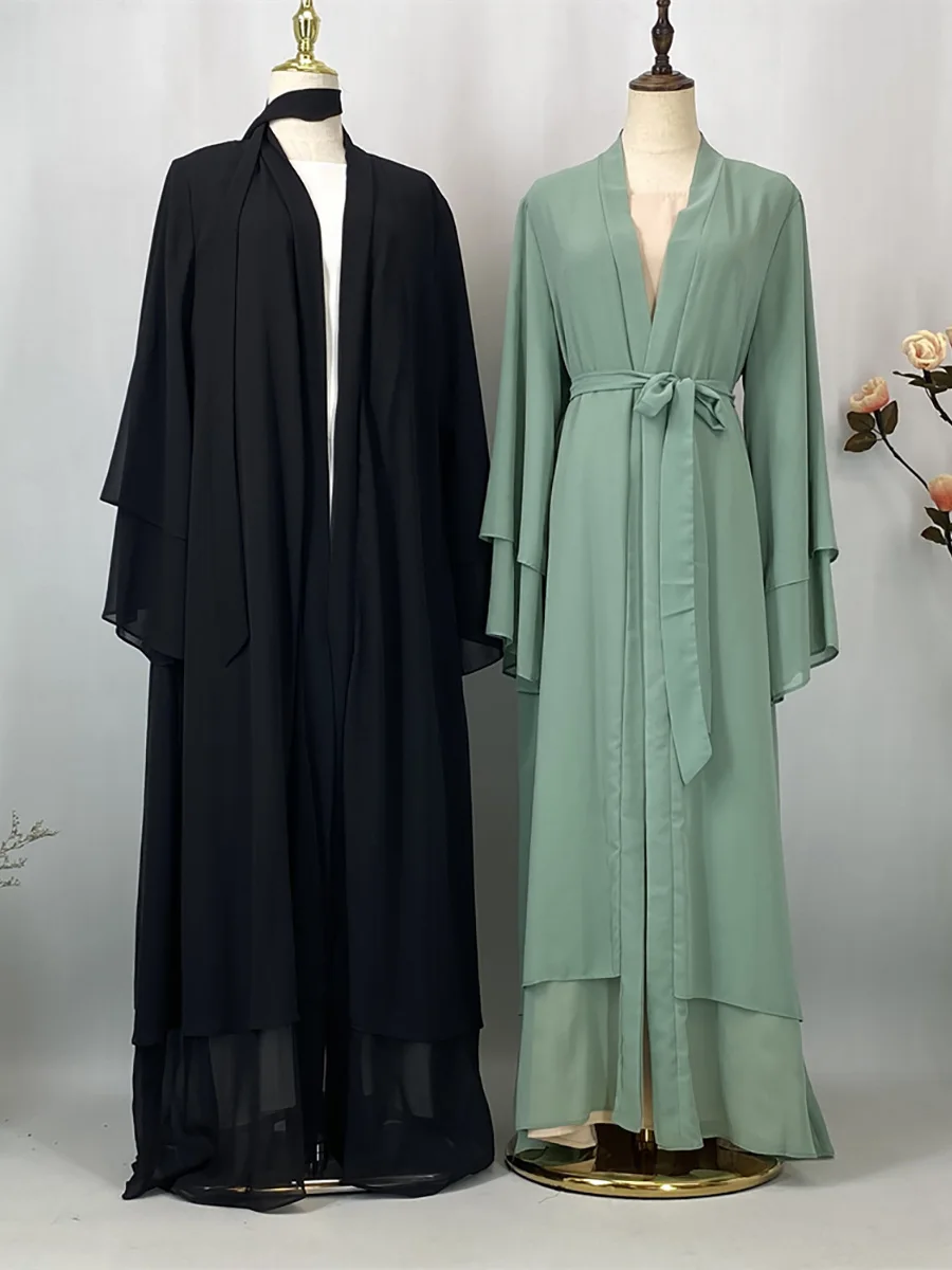 Ramadan Kebaya Chiffon Open Abaya For Women Muslim Dress Kaftan Islam Clothing Caftan Marocain Femme Modest Robe Dubai Kimono