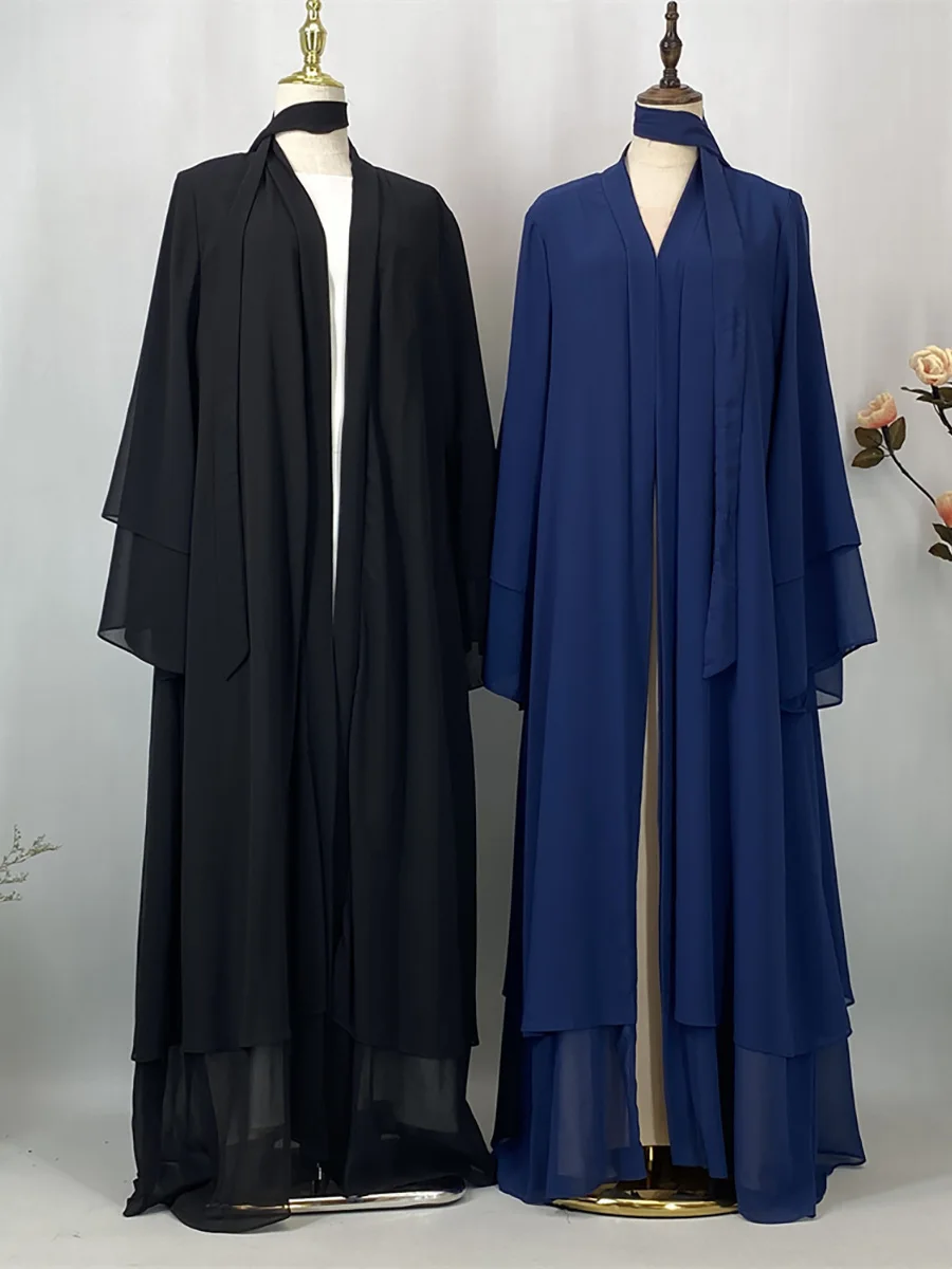 Ramadan Kebaya Chiffon Open Abaya For Women Muslim Dress Kaftan Islam Clothing Caftan Marocain Femme Modest Robe Dubai Kimono