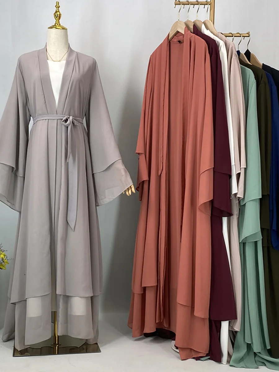 Ramadan Kebaya Chiffon Open Abaya For Women Muslim Dress Kaftan Islam Clothing Caftan Marocain Femme Modest Robe Dubai Kimono