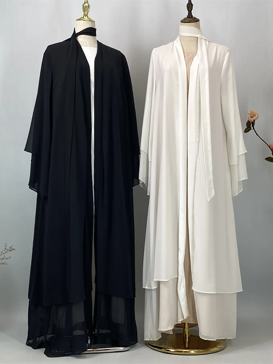 Ramadan Kebaya Chiffon Open Abaya For Women Muslim Dress Kaftan Islam Clothing Caftan Marocain Femme Modest Robe Dubai Kimono