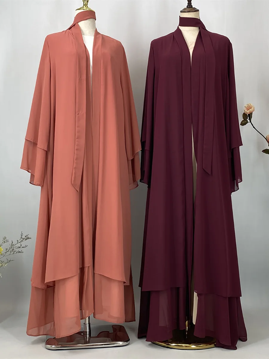 Ramadan Kebaya Chiffon Open Abaya For Women Muslim Dress Kaftan Islam Clothing Caftan Marocain Femme Modest Robe Dubai Kimono