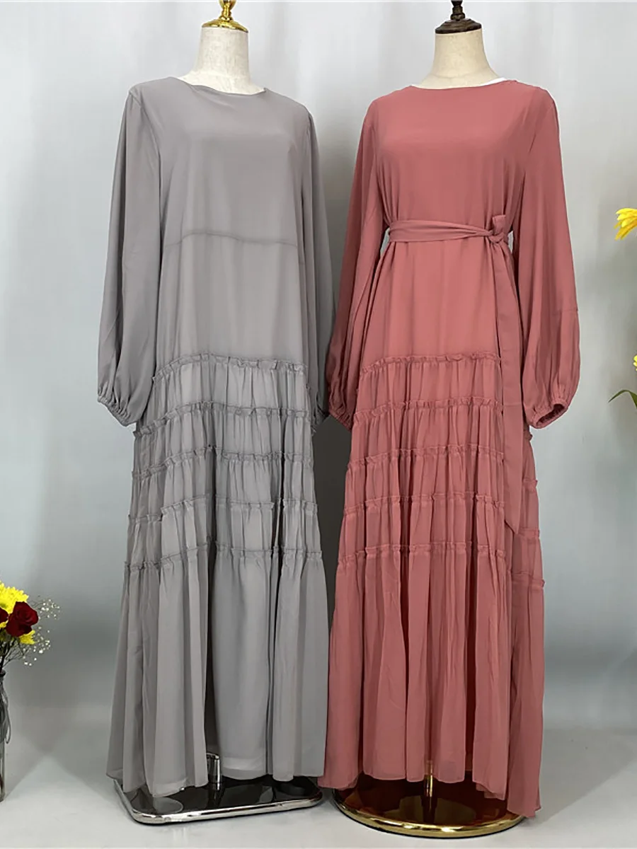 Ramadan Chiffon Kaftan Abaya Dubai Luxury Muslim Women Dress Kebaya Caftan Marocain Femme Modest Robe Islam Clothing Vestido