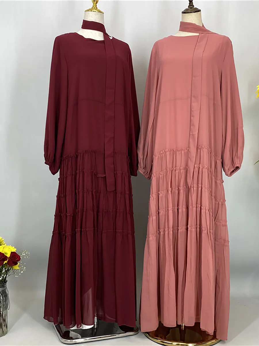 Ramadan Chiffon Kaftan Abaya Dubai Luxury Muslim Women Dress Kebaya Caftan Marocain Femme Modest Robe Islam Clothing Vestido