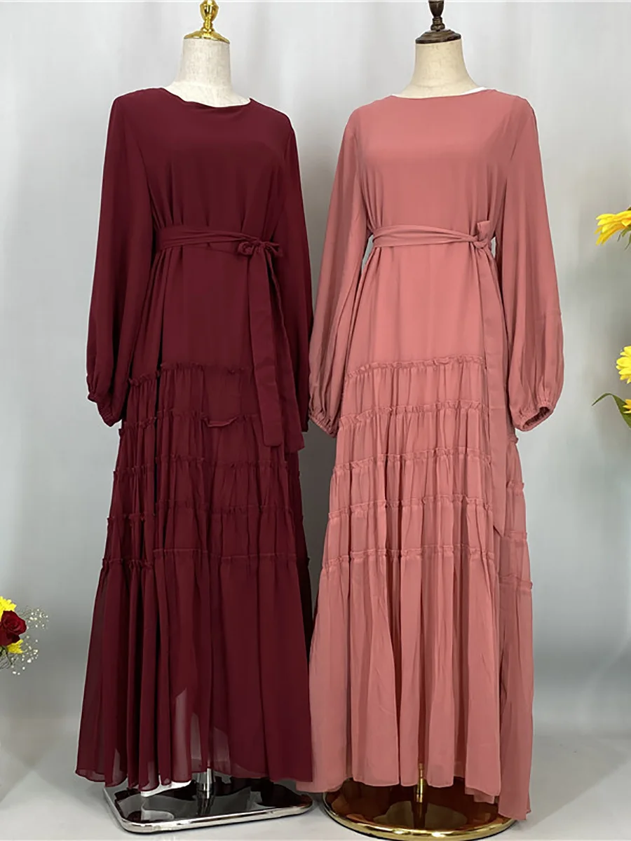 Ramadan Chiffon Kaftan Abaya Dubai Luxury Muslim Women Dress Kebaya Caftan Marocain Femme Modest Robe Islam Clothing Vestido