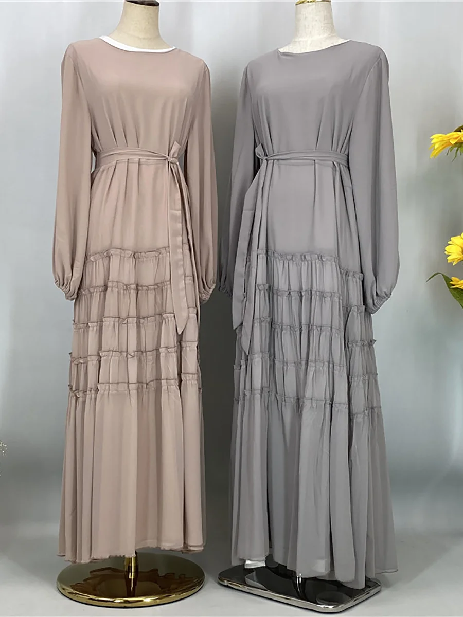 Ramadan Chiffon Kaftan Abaya Dubai Luxury Muslim Women Dress Kebaya Caftan Marocain Femme Modest Robe Islam Clothing Vestido