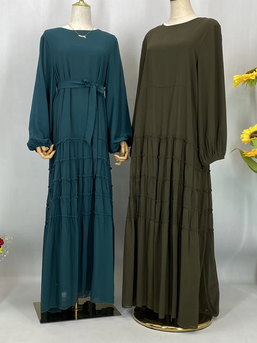 Ramadan Chiffon Kaftan Abaya Dubai Luxury Muslim Women Dress Kebaya Caftan Marocain Femme Modest Robe Islam Clothing Vestido