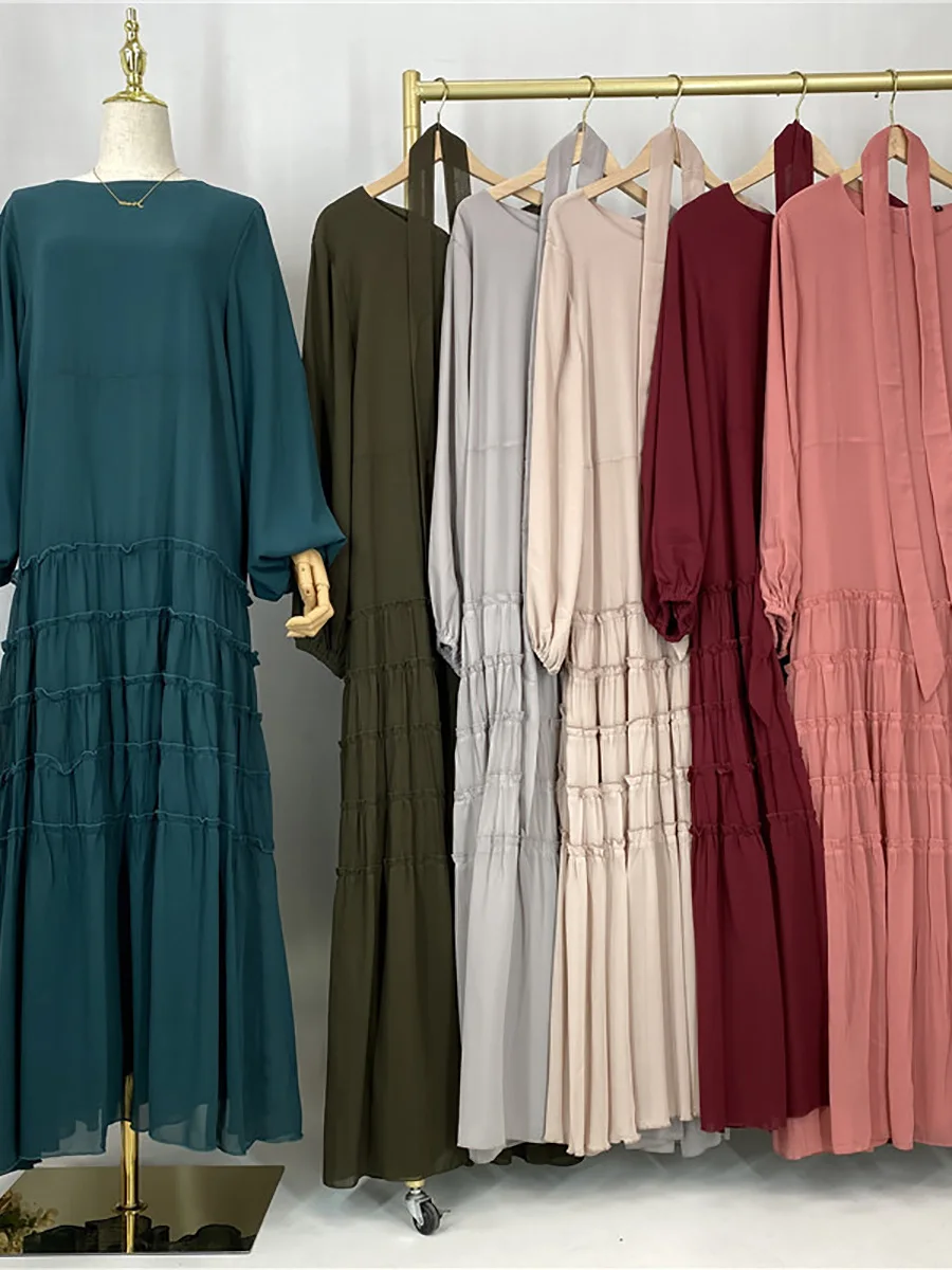 Ramadan Chiffon Kaftan Abaya Dubai Luxury Muslim Women Dress Kebaya Caftan Marocain Femme Modest Robe Islam Clothing Vestido