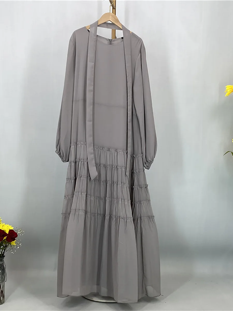 Ramadan Chiffon Kaftan Abaya Dubai Luxury Muslim Women Dress Kebaya Caftan Marocain Femme Modest Robe Islam Clothing Vestido