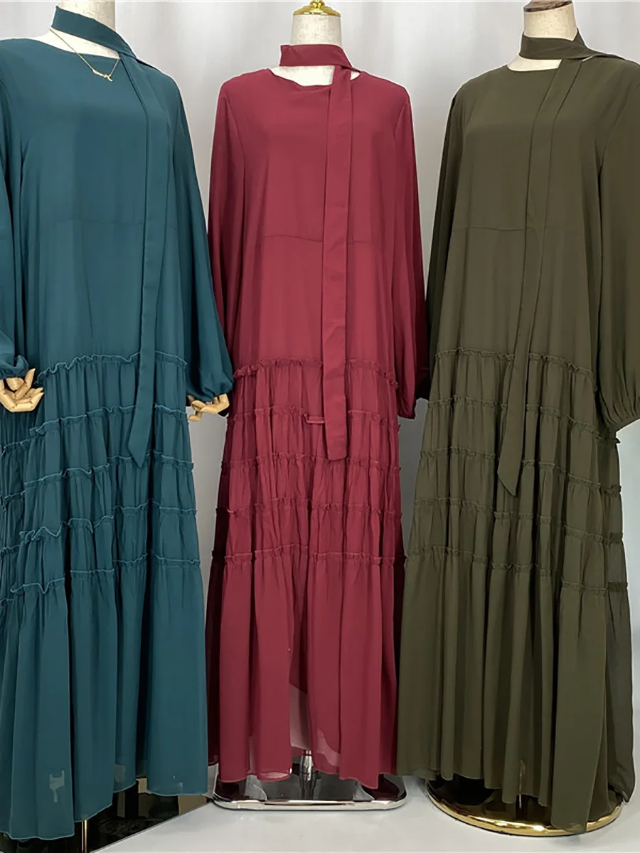 Ramadan Chiffon Kaftan Abaya Dubai Luxury Muslim Women Dress Kebaya Caftan Marocain Femme Modest Robe Islam Clothing Vestido