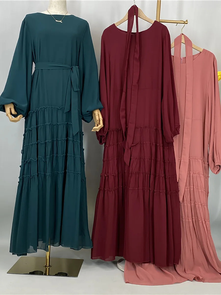 Ramadan Chiffon Kaftan Abaya Dubai Luxury Muslim Women Dress Kebaya Caftan Marocain Femme Modest Robe Islam Clothing Vestido