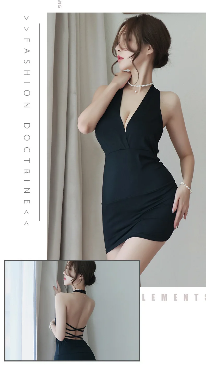 Summer New Women Sexy Dress Deep V-Neck Slim Hot Backless Mini Dress Female Bandage Halter Patchwork Mini Vestidos