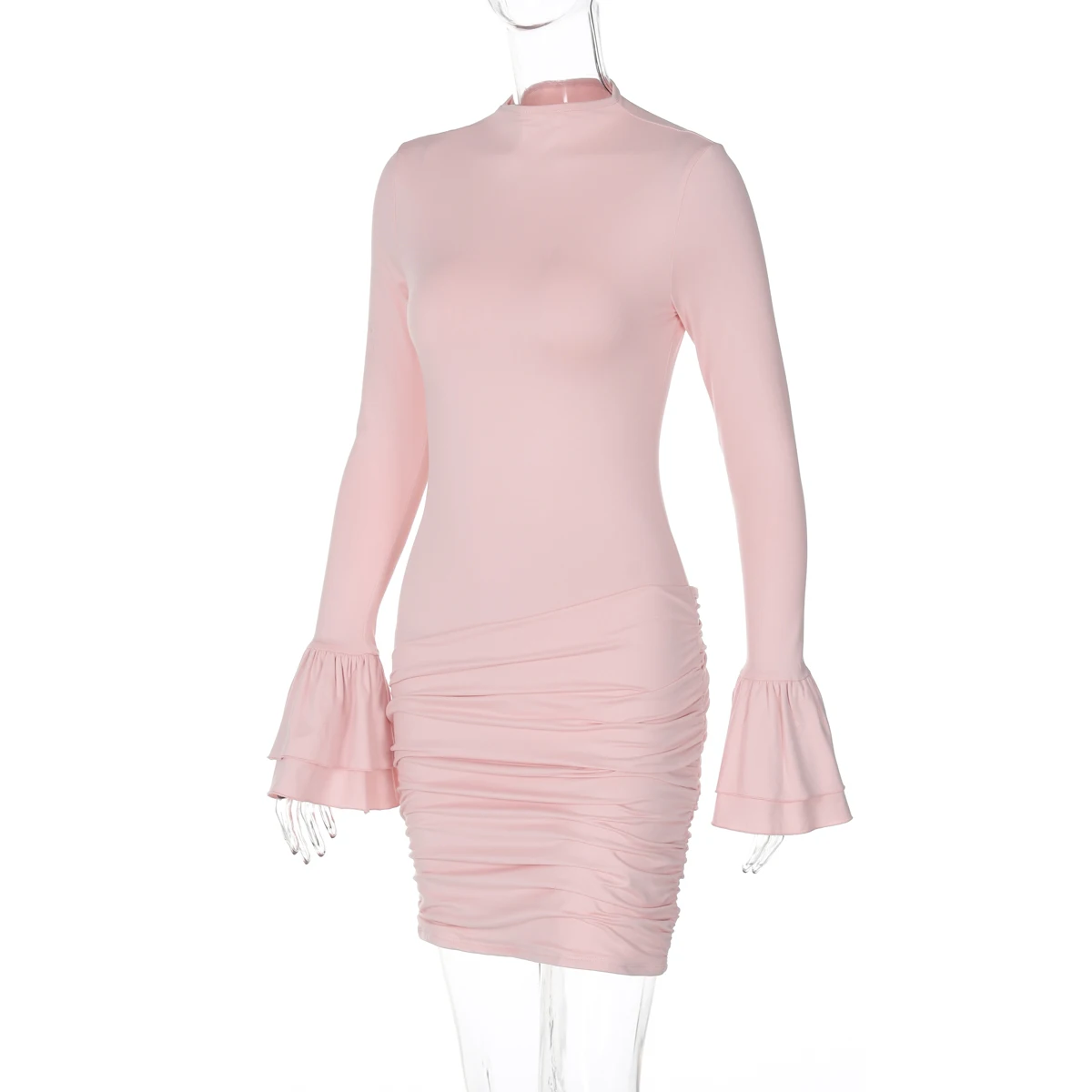 Hawthaw Women 2024 Spring Autumn Long Sleeve Party Club Evening Basic Bodycon Pink Mini Dress Wholesale Items For Business