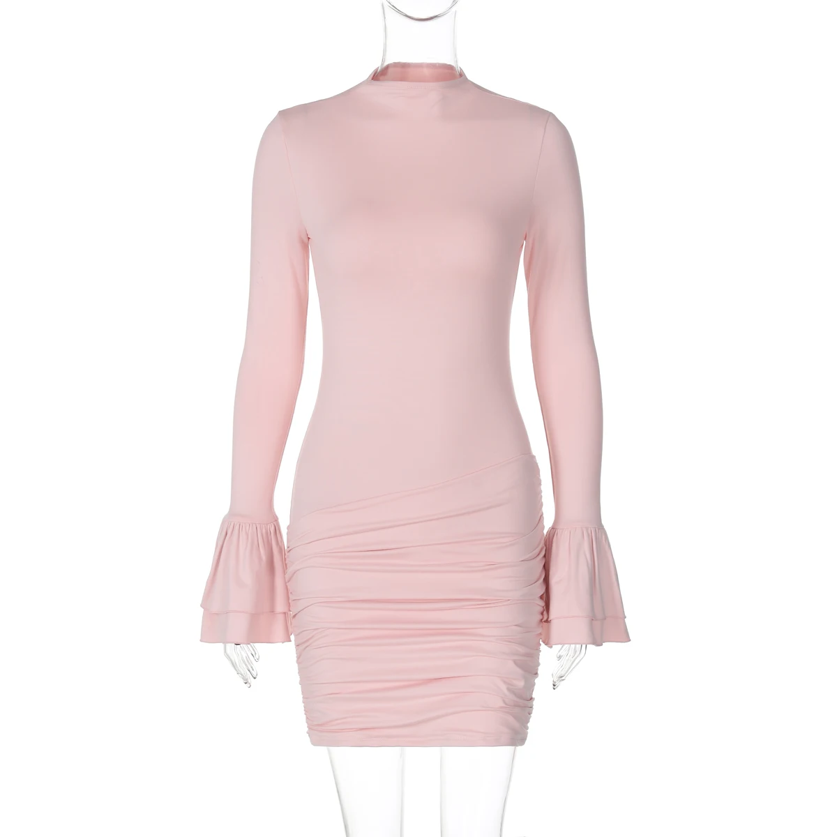 Hawthaw Women 2024 Spring Autumn Long Sleeve Party Club Evening Basic Bodycon Pink Mini Dress Wholesale Items For Business