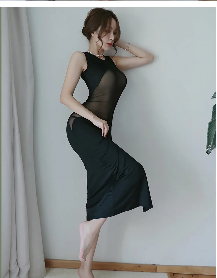 Sexy lingerie dress Thin perspective tearable tight and deep V-revealing sexy long skirt women's elegant dresses Sex shop xxx