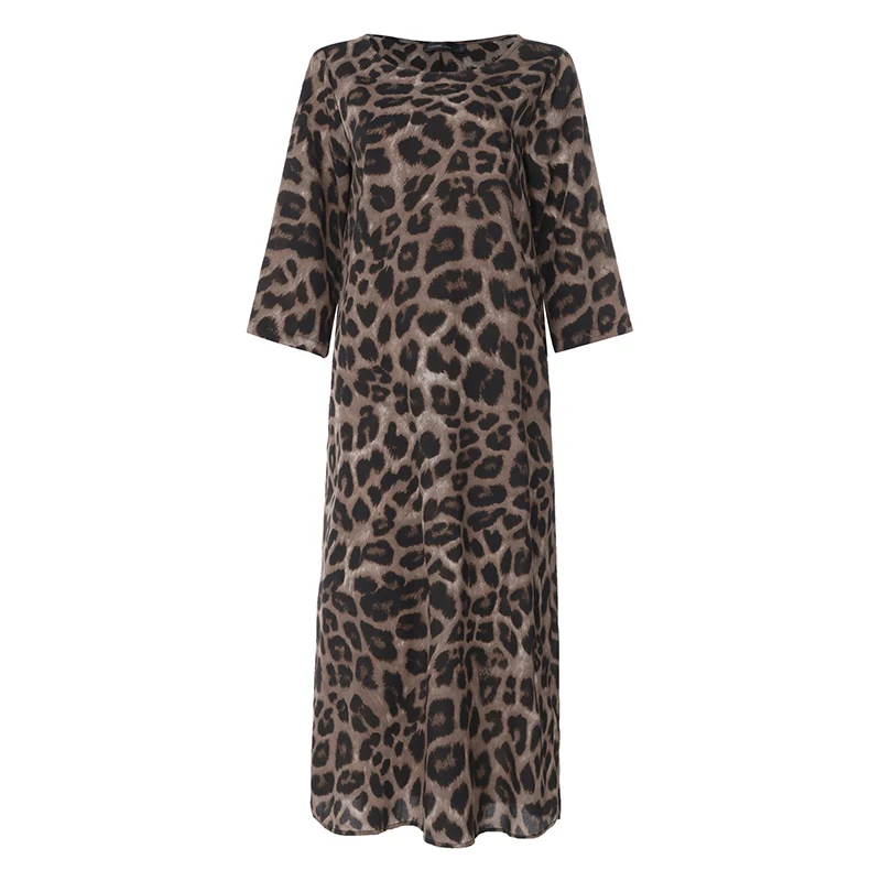 Celmia Casual Loose O Neck Vestido 2023 Fashion 3/4 Sleeve Dress Women Leopard Print Kaftan Maxi Dress Holiday Leisure Long Robe