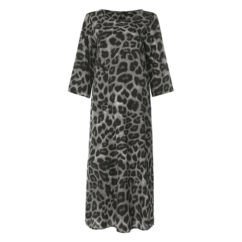 Celmia Casual Loose O Neck Vestido 2023 Fashion 3/4 Sleeve Dress Women Leopard Print Kaftan Maxi Dress Holiday Leisure Long Robe