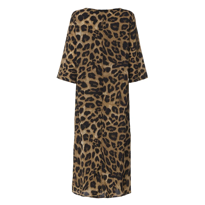 Celmia Casual Loose O Neck Vestido 2023 Fashion 3/4 Sleeve Dress Women Leopard Print Kaftan Maxi Dress Holiday Leisure Long Robe