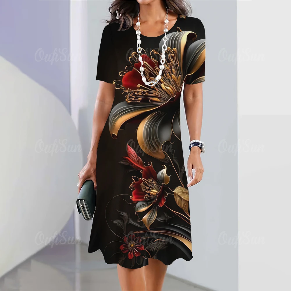 New Floral Print Dresses For Women's Elegant Midi Dresses Plus Size Fashion Oversized Women's Dresses 5XL