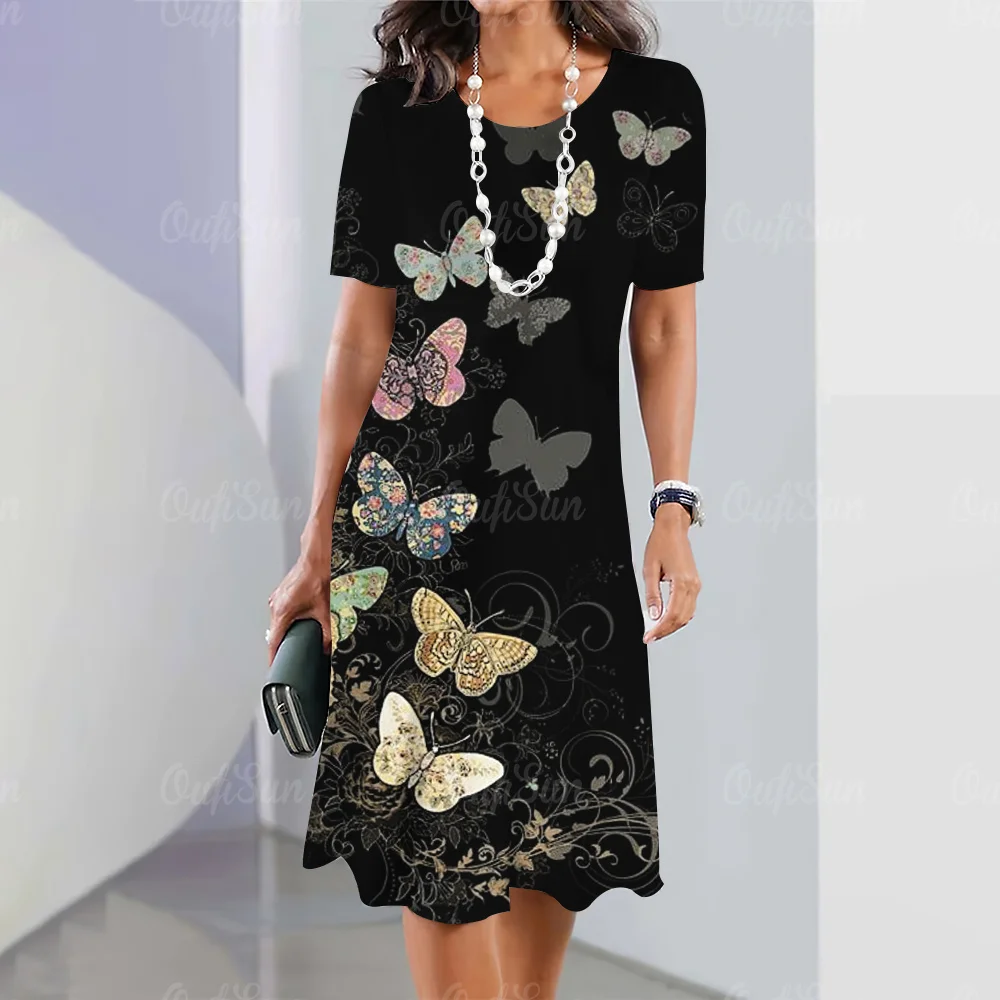 New Floral Print Dresses For Women's Elegant Midi Dresses Plus Size Fashion Oversized Women's Dresses 5XL