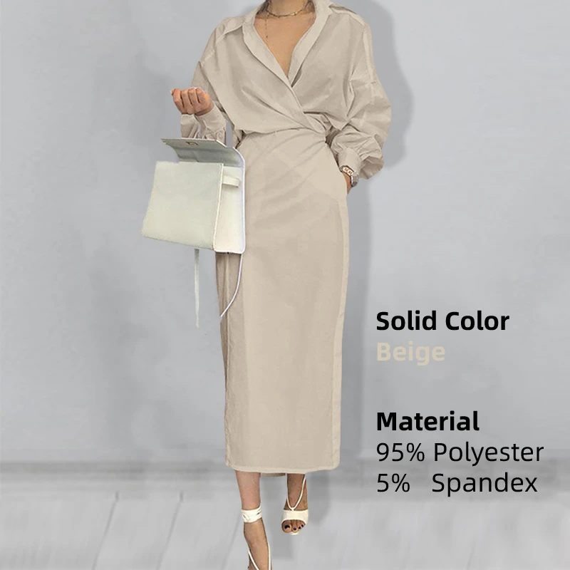 Women Casual Belted Shirt Dress Celmia Elegant Lapel Lantern Long Sleeve Leisure Midi Dress 2023 Fashion Solid Party Vestidos