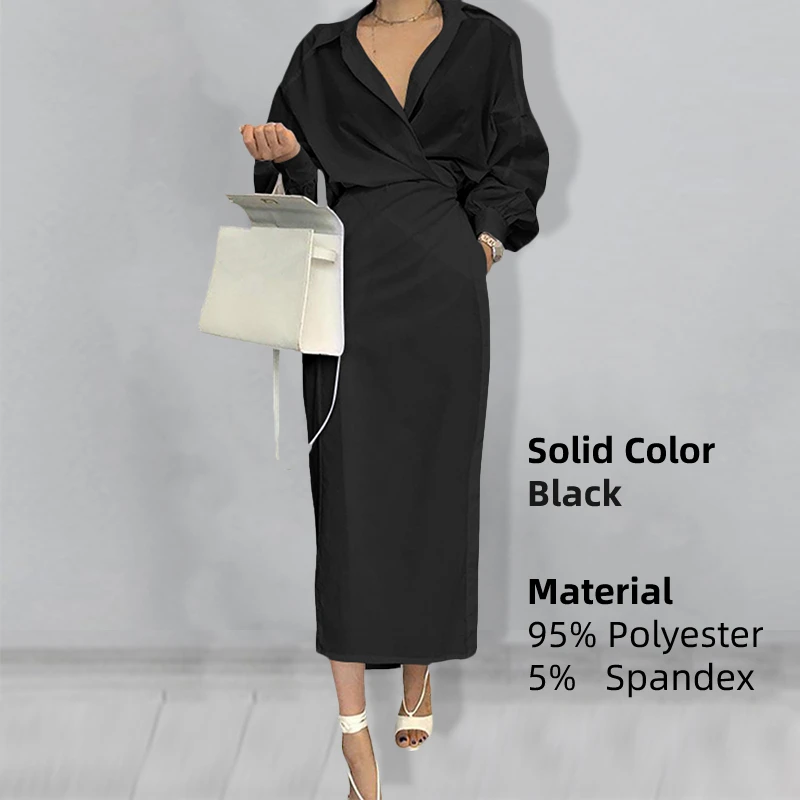 Women Casual Belted Shirt Dress Celmia Elegant Lapel Lantern Long Sleeve Leisure Midi Dress 2023 Fashion Solid Party Vestidos