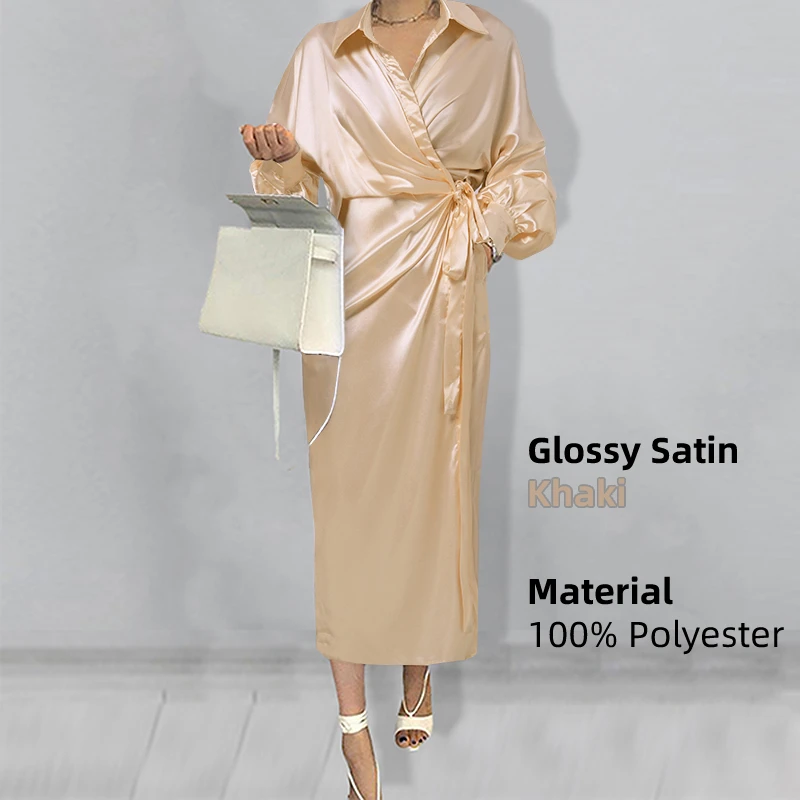 Women Casual Belted Shirt Dress Celmia Elegant Lapel Lantern Long Sleeve Leisure Midi Dress 2023 Fashion Solid Party Vestidos