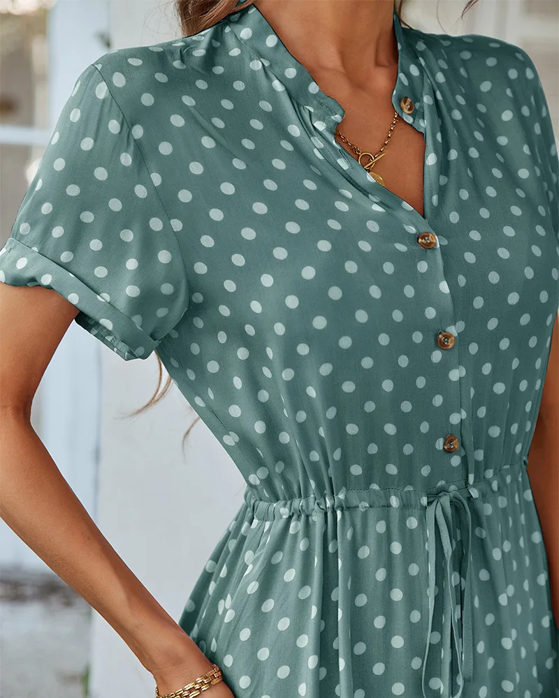 Ladies Polka Dot Print Shirt Dress Women Casual Midi Holiday Summer Dress Female Loose Women Beach Dress Sundress Robe Vestidos