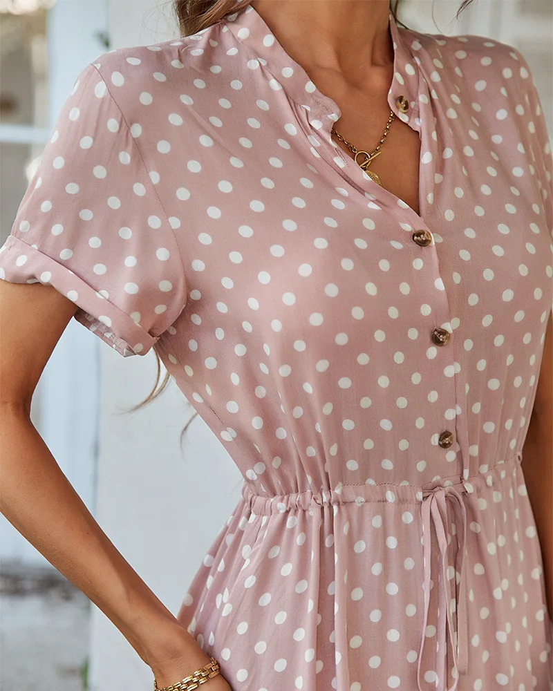 Ladies Polka Dot Print Shirt Dress Women Casual Midi Holiday Summer Dress Female Loose Women Beach Dress Sundress Robe Vestidos