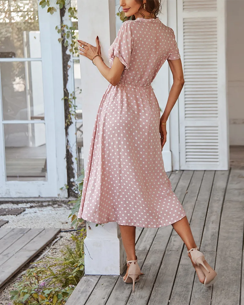 Ladies Polka Dot Print Shirt Dress Women Casual Midi Holiday Summer Dress Female Loose Women Beach Dress Sundress Robe Vestidos