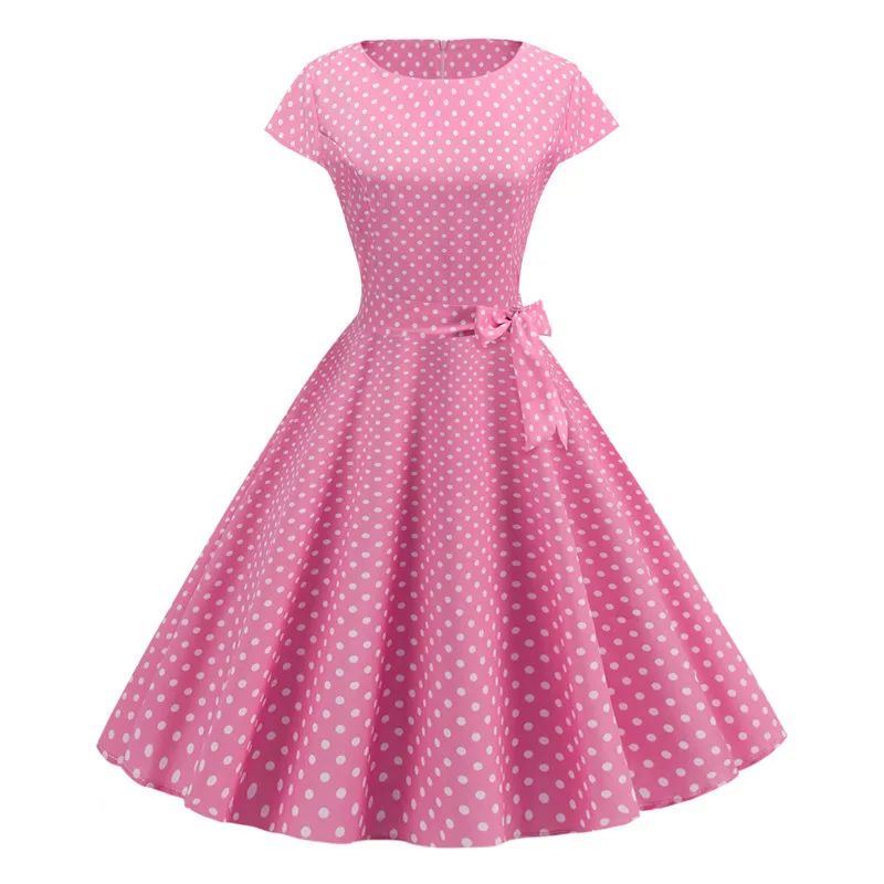 Vintage Dress Women Summer Short Sleeve Elegant Polka Dot Midi Casual Office Party Dress 50s 60s Pin Up Rockabilly Dresses