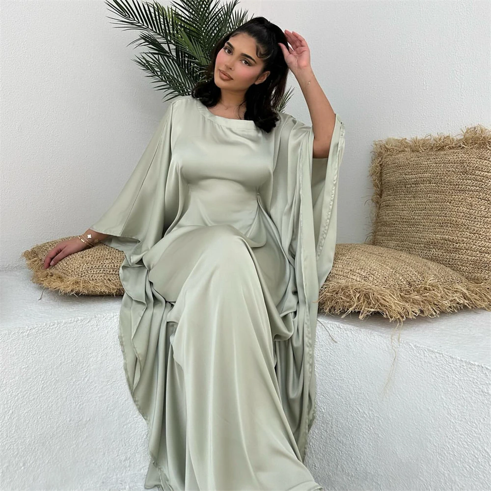 Eid Shiny Batwing Satin Abaya Dubai Luxury 2024 Muslim Abayas For Women Maxi Kaftan Dress Islamic Clothing Caftan Marocain Femme