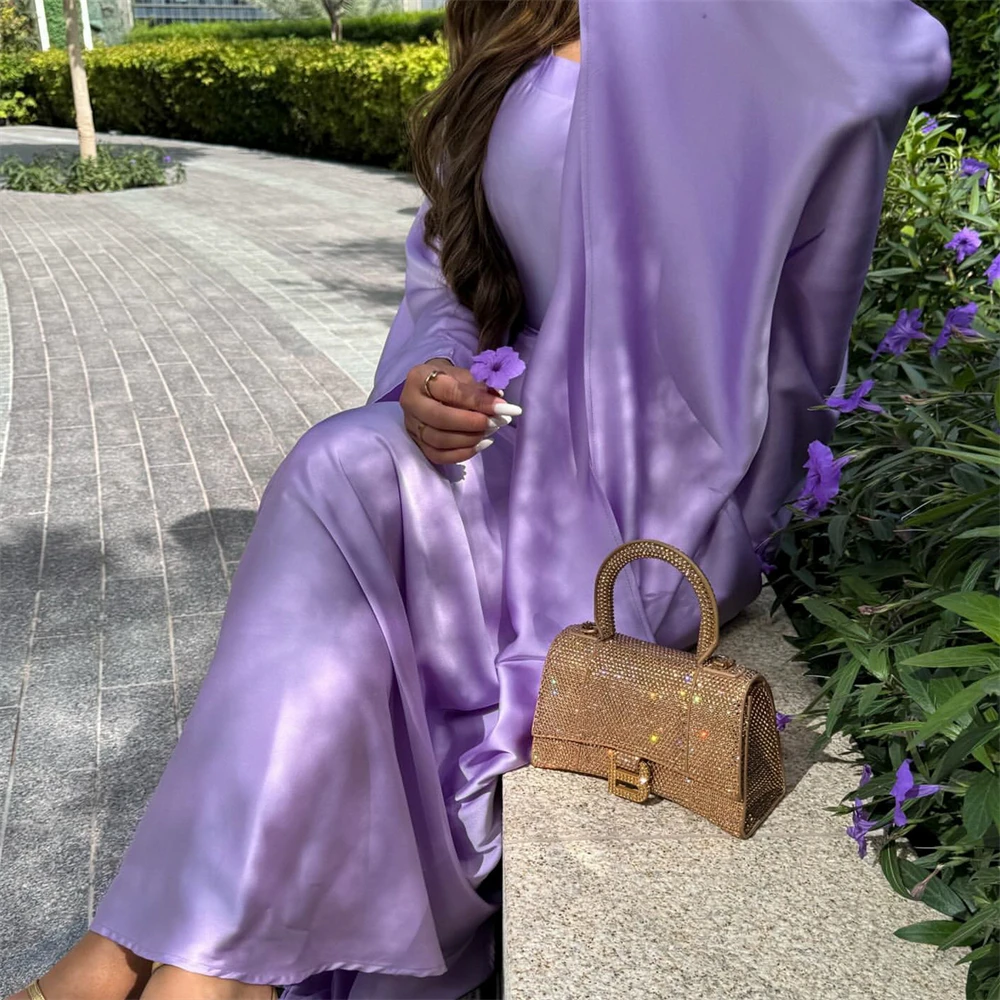 Eid Shiny Batwing Satin Abaya Dubai Luxury 2024 Muslim Abayas For Women Maxi Kaftan Dress Islamic Clothing Caftan Marocain Femme