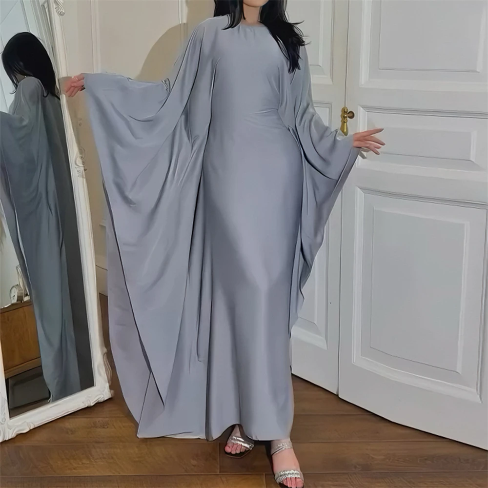 Eid Shiny Batwing Satin Abaya Dubai Luxury 2024 Muslim Abayas For Women Maxi Kaftan Dress Islamic Clothing Caftan Marocain Femme