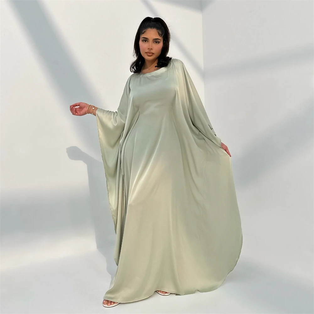 Eid Shiny Batwing Satin Abaya Dubai Luxury 2024 Muslim Abayas For Women Maxi Kaftan Dress Islamic Clothing Caftan Marocain Femme