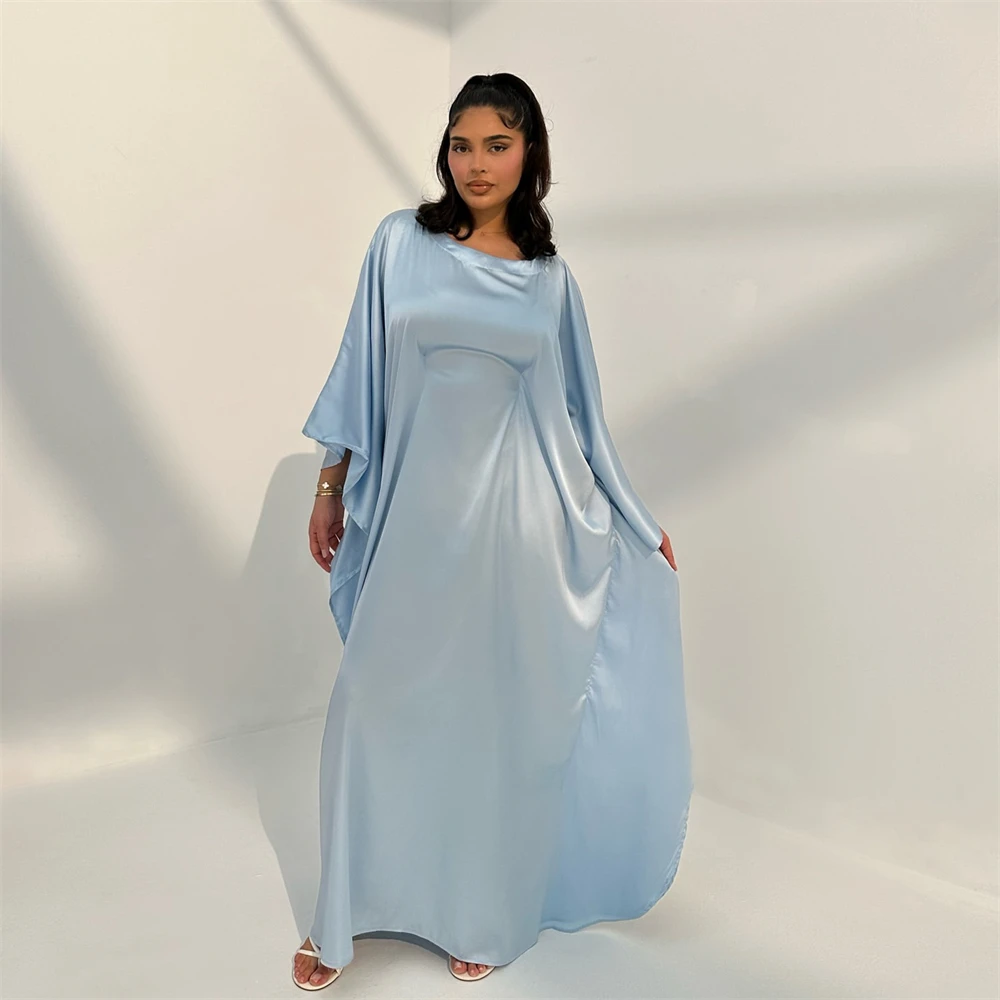 Eid Shiny Batwing Satin Abaya Dubai Luxury 2024 Muslim Abayas For Women Maxi Kaftan Dress Islamic Clothing Caftan Marocain Femme