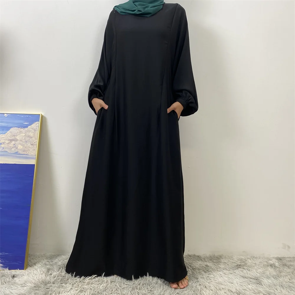 Hot Seller Muslim 2 Front Zippers Breastfeeding Dubai Abaya Holiday Women Day Dresses For Eid Uae Ramadan Clothing Kaftan Black