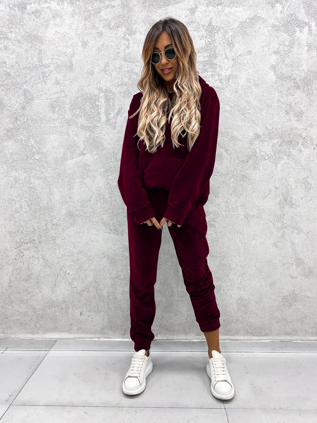 New casual women's suit solid color hooded sweatpants fall 2 piece set comfortable suede women's clothing corset trousers sets