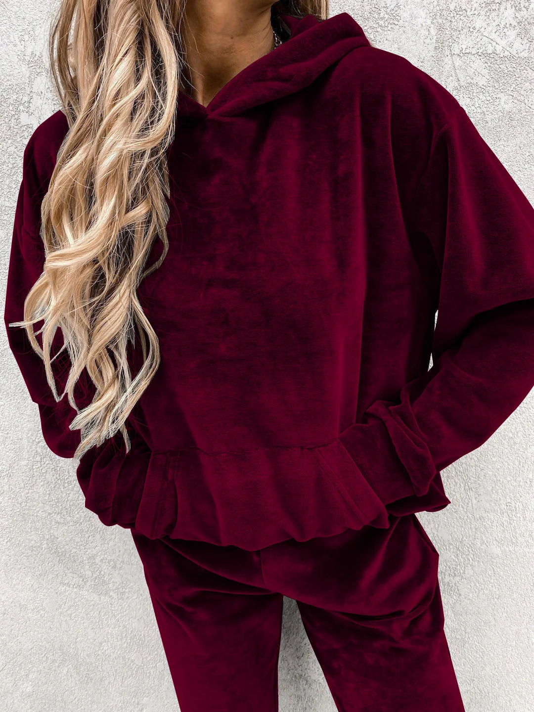 New casual women's suit solid color hooded sweatpants fall 2 piece set comfortable suede women's clothing corset trousers sets