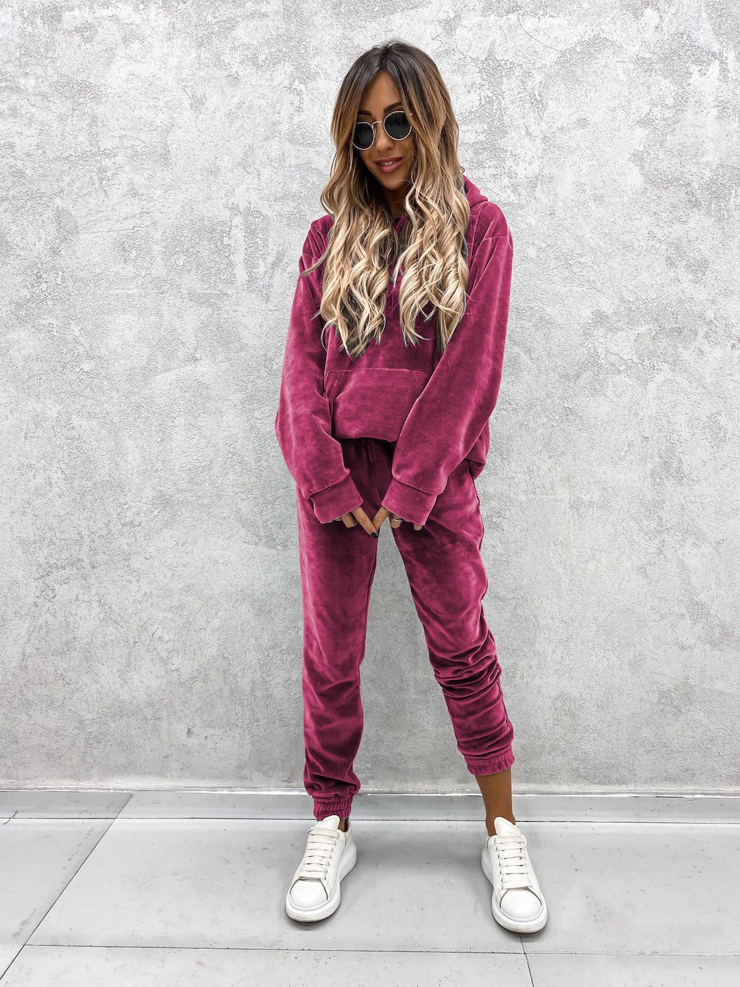 New casual women's suit solid color hooded sweatpants fall 2 piece set comfortable suede women's clothing corset trousers sets