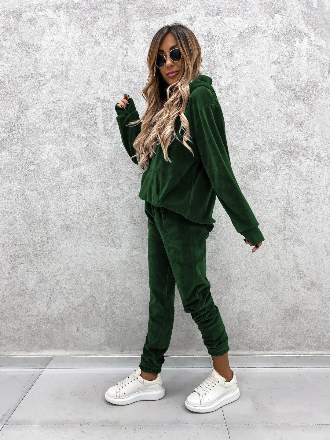 New casual women's suit solid color hooded sweatpants fall 2 piece set comfortable suede women's clothing corset trousers sets