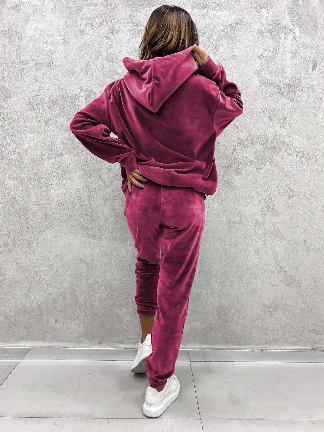 New casual women's suit solid color hooded sweatpants fall 2 piece set comfortable suede women's clothing corset trousers sets