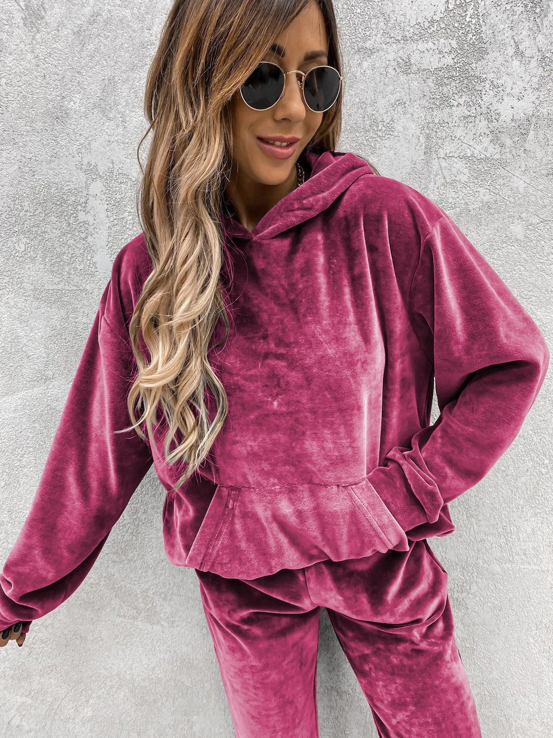 New casual women's suit solid color hooded sweatpants fall 2 piece set comfortable suede women's clothing corset trousers sets